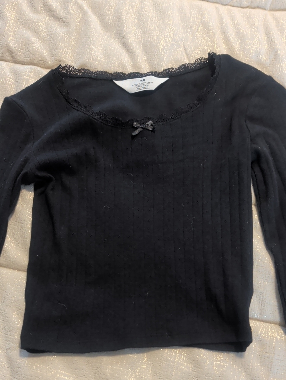 H&M Black Ribbed Scoop-Neck Sweater with Lace Trim